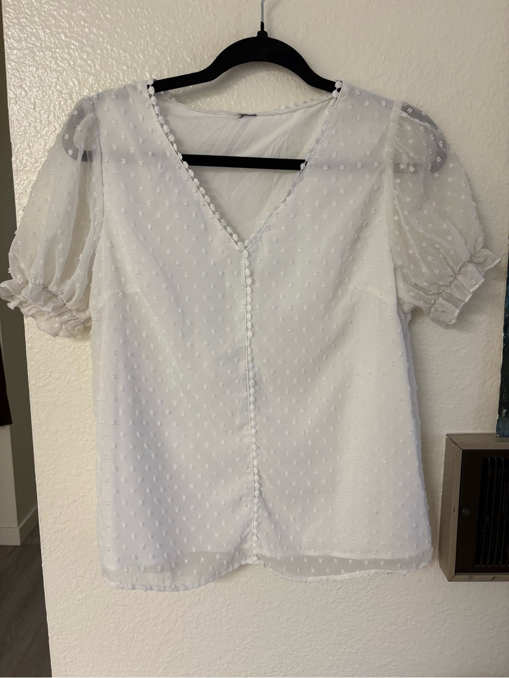 Swiss Dot V-Neck Blouse